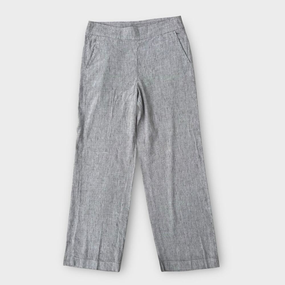 Chico’s Linen Blend Wide Leg Pull On Pants 0.5R Espresso Cross Dye NWT Beachy